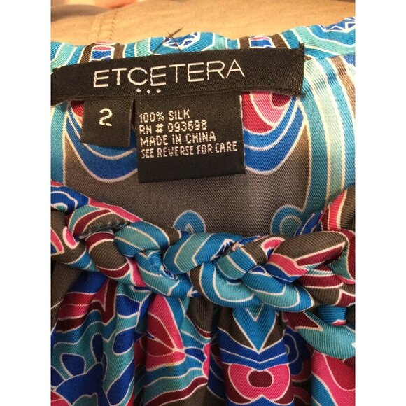 Etcetera Women's Silk Halter Top Size 2 Multicolor Boho Print Braided Neckline - Picture 4 of 6